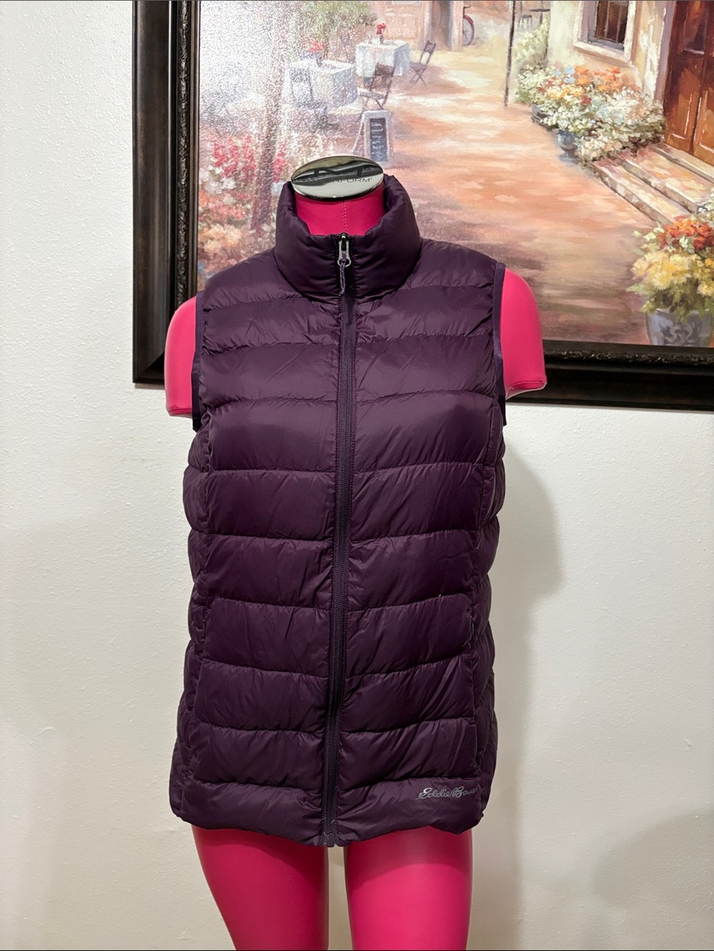 Eddie Bauer EB650 Down Quilted Puffer Vest Jacket Women's Medium Purple Full Zip